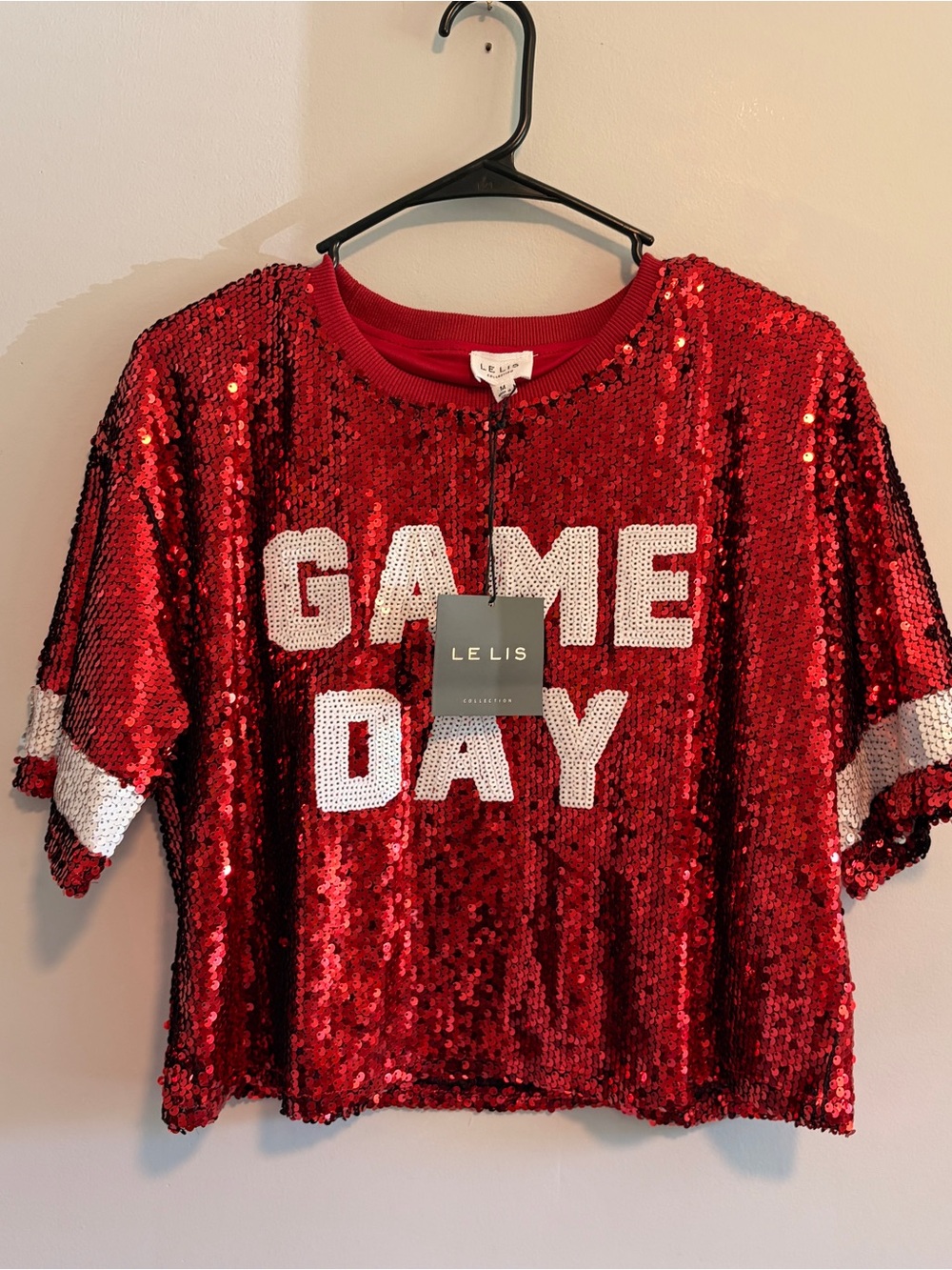 NWT Le Lis Red Sequin "Game Day" Tee - Picture 2 of 8